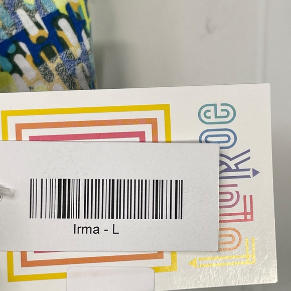 LuLaRoe Irma Womens White Blue Yellow Abstract Hi Lo Casual Shirt Top Large L - Picture 6 of 12